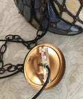 Tiffany Style Stained Glass Ceiling Pendant Light With Baroque Vibe, Handmade Glass Shade, chain and socket detail