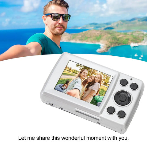 Dope 16MP High Definition Camera With 1080P Video Recording And 16X Digital Zoom, displayed with beach background and friends on screen