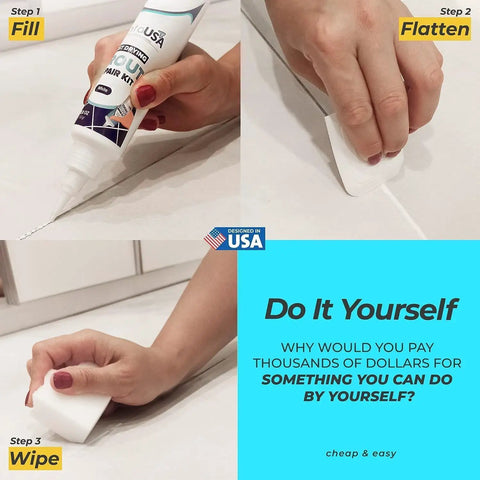 Applying White Premixed Acrylic Sanded Grout Filler Kit For Tile Repairs In Bathrooms Showers And Kitchens With Water Resistant Tube And Applicator