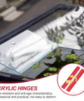 Hella Secure Clear Acrylic Piano Hinges For Furniture And Aquariums No Drama Self Adhesive Continuous Flexible Folding Tape 100 X 35Mm Pack Of Four Transparent Finish shown on an aquarium lid.