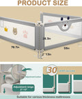 Heightened Bed Guard Rail For Toddlers And Kids, Swing-Down Side Rail Fits Twin Full Queen King Mattress Sizes, Ultra Sturdy Steel Frame With Soft Cationic Cloth Cover, Safe Kiddo Friendly Design, Easy Install And Strong Support shown with dimensions and adjustable range