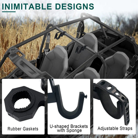 Two Pack Universal Roll Bar Gun Holder For UTVs And ATVs Fits 1 To 2 Inch Round Roll Bars Built Tough Gun Rack For Polaris RZR Can Am Kawasaki Ranger Snowmobile Golf Cart