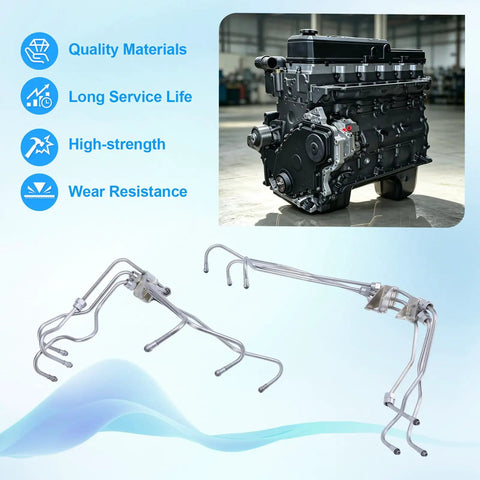 Heavy Duty Fuel Injector Lines Kit Fits Cummins 5.9L 6BT 12V Diesel Engine With Rotary Pump Oe Numbers 3960783 And 3960784 Plus 908149 And 908150 For Perfect Flow And Easy Swap Job, stainless steel lines shown