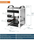 Straight Up Slick 6U Mini Server Rack 10 Inch Desktop Network Cabinet with translucent sides and grip handles, specifications side view.