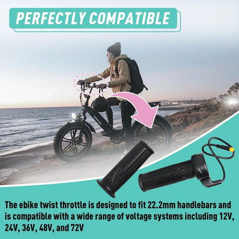 Full Twist Throttle Grip For E Bikes And Scooters, Waterproof 12V To 72V Twist Throttle With Connector, 22.2mm Handlebar Fit, Built To Last And Ready For Electric Bikes, Motorcycles, And Powersports