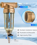 Spin Down Sediment Filter For Whole House, Flushable Prefilter, 50 Micron Lead-Free Brass, 1 MNPT Plus 3/4 FNPT installation options
