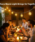 Outdoor String Lights 48 Ft LED Shatterproof Bulbs, Dimmable Waterproof Patio Lights over dining table on porch