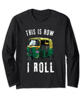 Ultra Comfy Long Sleeve Graphic Tee Kicking It With Dope Tuk Tuk Design For Auto Drivers And Southeast Asia Travelers Looking To Slay Any Cultural Adventure On Your Next International Trip, featuring a colorful tuk tuk graphic.
