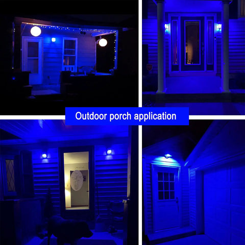 Outdoor porch lighting using Blue LED Bulb A19 Base E26 Socket 9W 60W Equivalent Chill Blue Glow for party decor