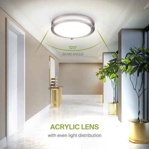 10 Inch Round Flush Mount Ceiling Light With 3 CCT Dimmable LED Fixture Energy Star ETL Listed Low Profile Double Ring Nickel Finish