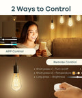Woman using app for Tunable WiFi Edison Bulbs With Remote Control, 2700K To 6500K Dimmable White Light, Vintage ST19 Style
