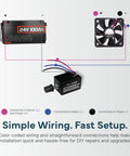 Stepless DC Motor Speed Controller For 12V And 24V Systems With 10A PWM Variable Regulator And Smooth Rotary Dial Easy Install Replacement For Broken Factory Switches Panel Mount Drive Controller For RC Cars Robotics And DIY Projects wired to battery and fan