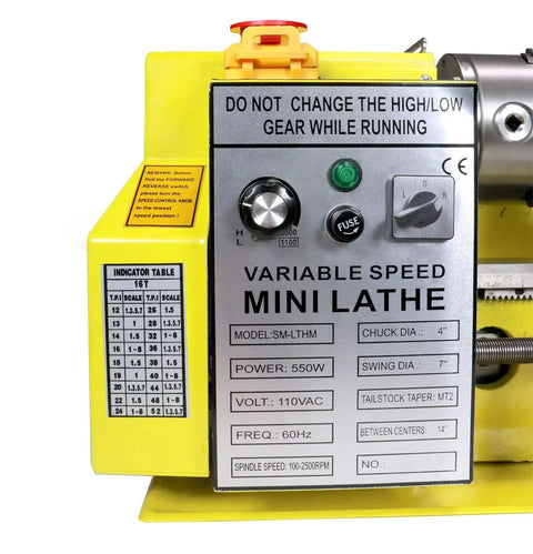 Heavy Duty 7 X 14 Precision Benchtop Mini Milling Lathe With Smooth Variable Speed Up To 2500 RPM And Digital Readout control panel