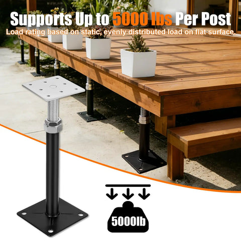 8 Pcs Adjustable Floor Jacks For Leveling And Sag Repair, Height Range 11 To 16 Inches, 5000 Lb Load Capacity, installed under a deck