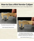 Solid Brass Digital Caliper High-Precision Mini Tool for DIY measuring a ring's outer and inner diameters in mm.