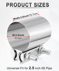 2.5 Inch Exhaust Clamp Beefed Up 304 Stainless Steel Heavy Duty Lap Joint Band Clamp universal fit product size