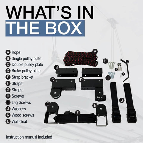 Heavy Duty Garage Ceiling Hoist For Cargo Box Pulley System Holds 150 Lbs With Pulley Lift For Rooftop Carriers boxed parts