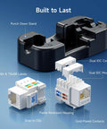 UL Listed 10 Pack Cat6 Keystone Jacks RJ45 Ethernet Modular Jacks white for patch panels showcasing internal components.