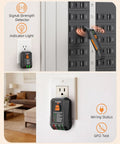 Circuit Breaker Finder And GFCI Outlet Tester Digital Receiver Pro Grade With Color Screen NCV Detection For Home Electrical Safety Includes Carrying Case And Adapters 90 To 135V AC Circuits FTCT02 showing usage examples on outlets and circuit box.