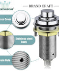 Chrome Long Button Air Switch Kit for Garbage Disposal and Dishwasher, brass and stainless steel components, drain hole detail