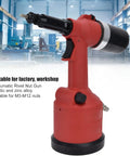 Pneumatic Rivet Nut Setting Kit For M3 To M12 Nuts, Air Powered Riveter Gun in a workshop setting, red zinc alloy tool
