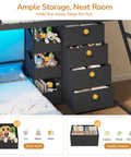 Twin Over Twin Bunk Bed With Four Storage Drawers Three Toy Bins And LED Lights, Metal Frame With Full Length Guardrail And Inclined Ladder