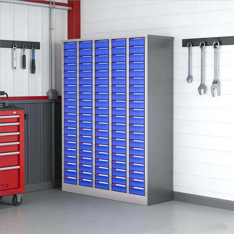 Heavy Duty 100 Drawer Parts Cabinet With Adjustable Dividers And Labels, Steel Hardware Organizer For Garage And Workshop
