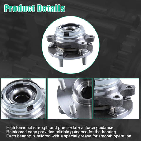Front Wheel Bearing Hub Assembly Set 2Pcs 513296 Fits Altima 2007-2018, Maxima 2009-2019 with 5 Lug ABS 32 Spline details