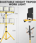 Ridiculously Bright 45000 Lumen LED Work Light With Stand Three Head Portable Tripod Light adjustable heights and angles.