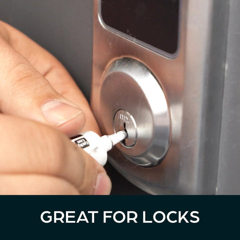 Applying Graphite Lock Lubricant With Precision Needle Applicator to a door lock for smooth, quiet, no mess operation.