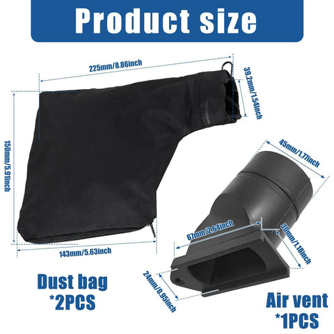 Shop Beast 2 Pack Black Dust Collection Bags Zipper Lock features size dimensions for miter saw and belt sander use.
