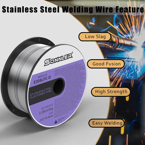 Stainless Flux Core Welding Wire 0.035 Inch 0.9mm No Gas Needed Low Splatter MIG Wire 2 Lb Spool For 304 304L 308 308L
