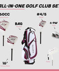 Women’s X1 Complete Golf Club Set with driver, fairway, hybrid, irons, putter, and stand bag, right handed purple petite size.