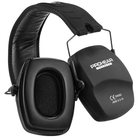 Black Gel Ear Seals Shooting Earmuffs With NRR 26dB Noise Reduction, Slim Low Profile Folding Hearing Protection For Airsoft And Hunting