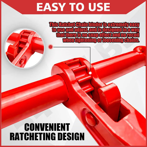 Heavy Duty Ratchet Chain Binders 5/16 To 3/8 Inch 5400 Lbs Safe Working Load with red shell and ratcheting design details