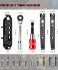 Detailed dimensions of 14 In 1 Bike Tool Kit with Portable Foldable Multitool Reversible Ratchet Wrench and 10 Bits