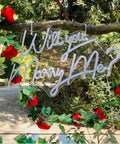27.5 Inch Will You Marry Me Neon Sign With Dimmer Switch For Wedding Wall Decor amidst red roses