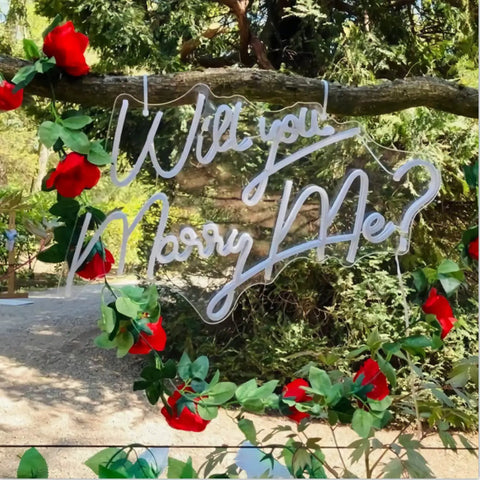 27.5 Inch Will You Marry Me Neon Sign With Dimmer Switch For Wedding Wall Decor amidst red roses