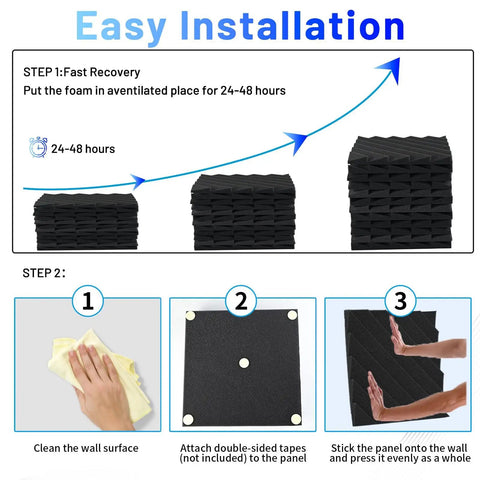 Installation guide for Top Shelf Heavy Duty 48 Pack Sound Proof Foam Panels High Density Acoustic Wedge Tiles.