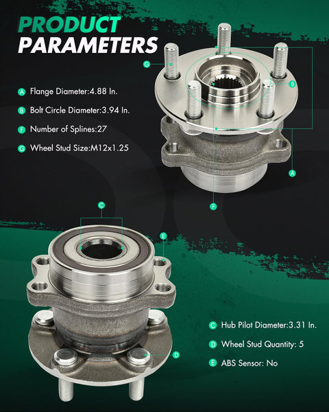 Wheel Bearing And Hub Assembly For AWD Subaru Crosstrek 2016-2021 Forester 2014-2018 Impreza 2012-2021 XV Crosstrek 2013-2015 Left Rear Right 5 Lug With ABS 1Pcs Replacement Part Direct Fit showing flange diameter and wheel stud details