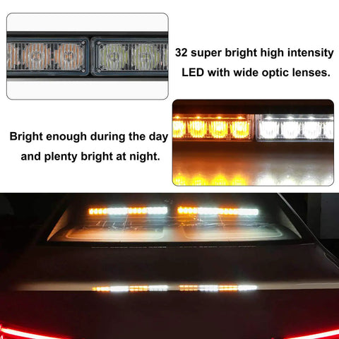 Straight Up Tough 2X16 Inch Led Strobe Light Bar Packing 32 Blazing Diodes And 26 Quick Swap Flash Patterns For Interior Emergency Traffic Advisory Warning Duty In Solid Amber And Crisp White