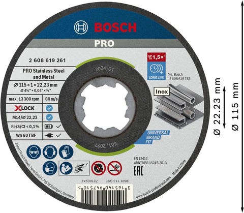 Pack Of 10 Pro Grade Straight Cutting Discs 115 Mm For Inox X Lock Bore 22.23 Mm 1 Mm Thick Standard Wheel Label