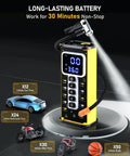 Go-To Portable Tire Inflator With Gauge 150 PSI, Easy On-The-Go Air Compressor displayed with digital screen and accessories