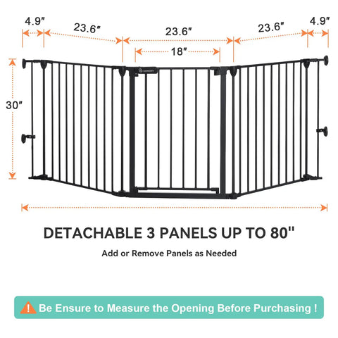 Extra Wide Baby And Dog Gate 80 Inch Adjustable Pet Safety Barrier For Angled Doorways Staircases Hallways 30 Tall with 3 panels