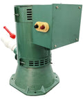 Side view of 5 kW Hydroelectric Generator For Off Grid Power 220 Volt 60 Hz Single Phase Water Turbine with green casing.
