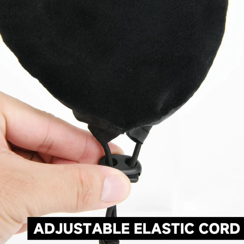 Close-up of Indoor Webcam Privacy Cover with adjustable elastic cord, showing drawstring for a secure fit.