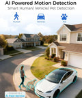 Solar Wireless Outdoor Security Camera Kit For Home, AI motion detection of human, vehicle, and pet on suburban street