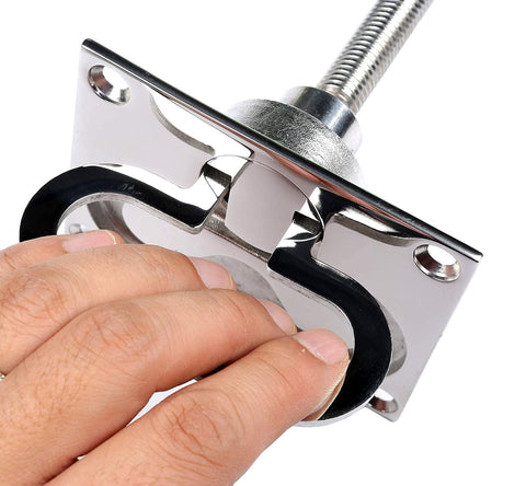 Stainless steel large flush hatch latch with turning lock and lift handle, marine-grade back plate.