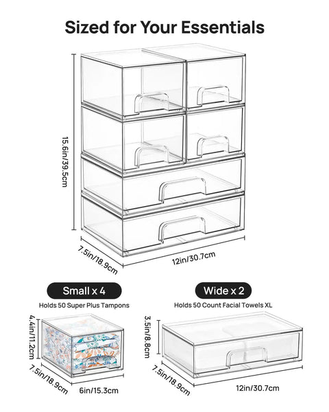 Stackable Storage Drawers Set Of Six Clear Plastic Organizer Bins Game Changer For Small Spaces Slick Design With Built In Handles Perfect For Bathroom Cabinet Pantry And Laundry Room Keep Things Crisp