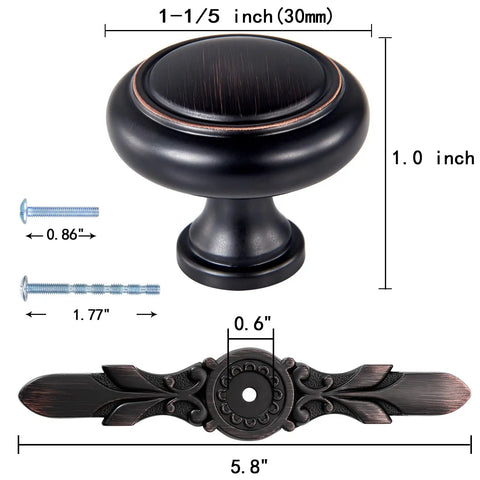 Round Cabinet Knob With Back Plate Set 20 Pack Oil Rubbed Bronze 1.2 Inch Knobs And 5.8 Inch Back Plates